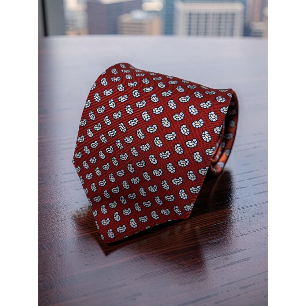 Brooks Brothers Makers Tie Red Blue Paisley Pure Silk Italy Print USA 59.75”